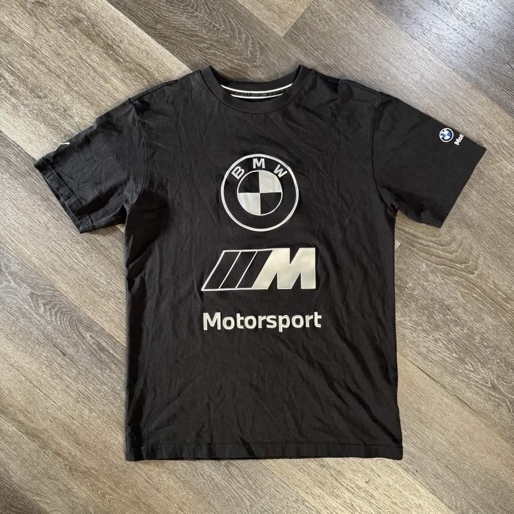 PUMA X BMW M Motorsport T-Shirt Men's Size Small Black Stacked Lux Logo Cars